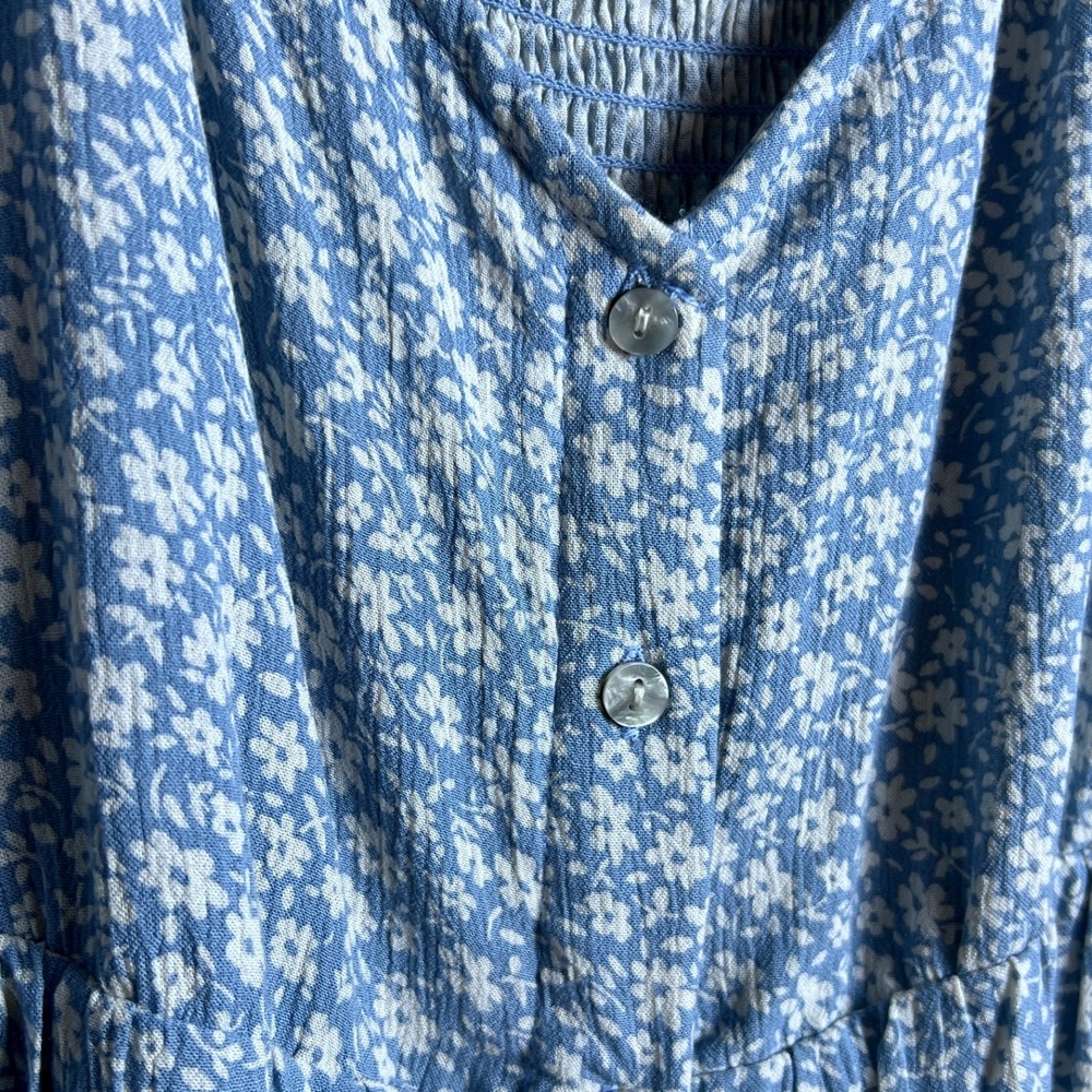 Modern American Eagle Blue Floral Puff Sleeve Smocked Mini Dress Size M - Picture 3 of 6